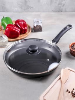 Сковорода Consul, d=28 см, пластиковая ручка, стеклянная крышка, антипригарное покрытие, алюминий, чёрная