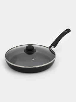 Сковорода Consul, d=28 см, пластиковая ручка, стеклянная крышка, антипригарное покрытие, алюминий, чёрная