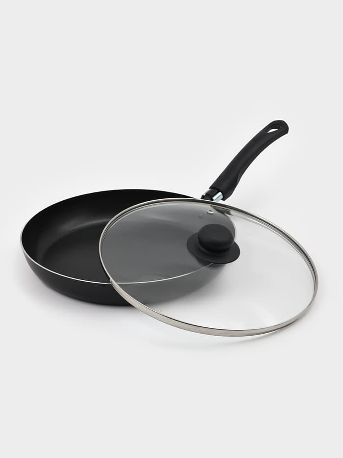 Сковорода Consul, d=28 см, пластиковая ручка, стеклянная крышка, антипригарное покрытие, алюминий, чёрная