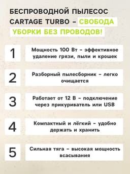 Пылесос автомобильный CARTAGE, 5 насадок, 100 Вт, 12 В, красный