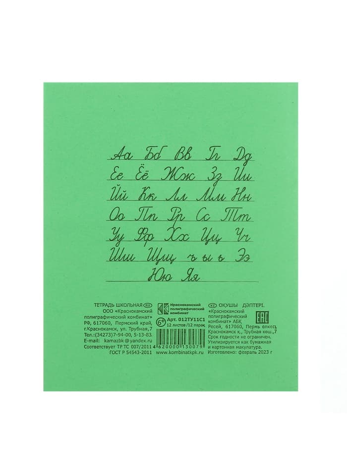 Тетрадь 12 листов в линейку «Зелёная обложка», плотность 60 г/м²