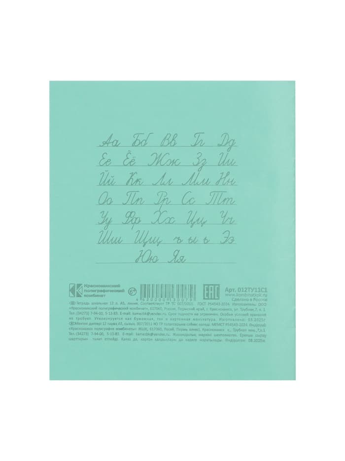 Тетрадь 12 листов в линейку «Зелёная обложка», плотность 60 г/м²