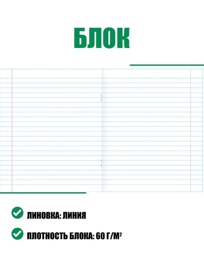 Тетрадь 18 листов в линейку «Зелёная обложка», плотность 60 г/м²