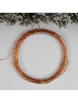 Гирлянда «Нить» 5 м, роса, IP20, медная нить, 50 LED, мерцание всех светодиодов, от батареек АА×3, свечение тёплое белое