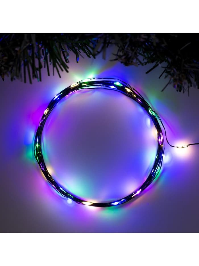 Гирлянда «Нить» 5 м, роса, IP20, зелёная нить, 50 LED, 2 режима, от батареек АА×3, свечение мульти