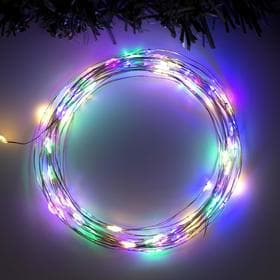 Гирлянда «Нить» 5 м, роса, IP20, серебристая нить, 100 LED, 2 режима, от батареек AAх3, свечение мульти