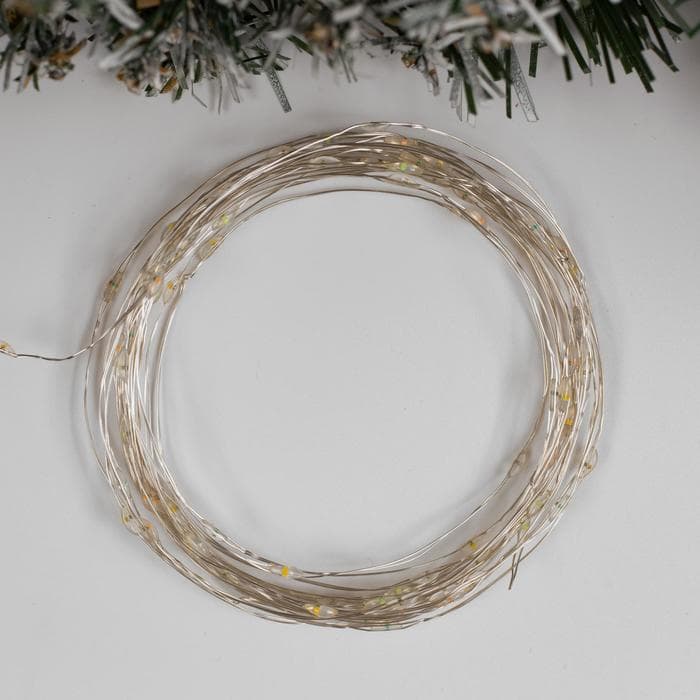 Гирлянда «Нить» 5 м, роса, IP20, серебристая нить, 100 LED, 2 режима, от батареек AAх3, свечение мульти