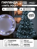 Гирлянда «Нить» 5 м, роса, IP65, серебристая нить, 50 LED, 8 режимов, от батареек АА×3, свечение белое