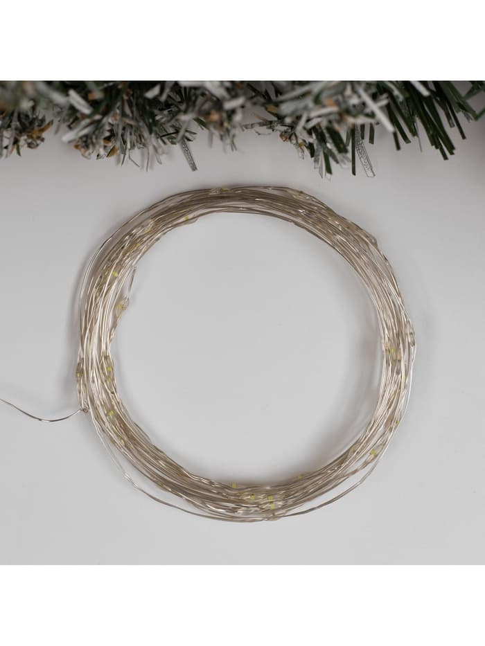 Гирлянда «Нить» 5 м, роса, IP65, серебристая нить, 50 LED, 8 режимов, от батареек АА×3, свечение белое