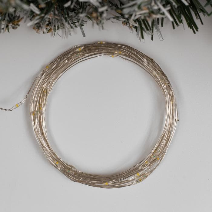 Гирлянда «Нить» 5 м, роса, IP65, серебристая нить, 50 LED, 8 режимов, от батареек АА×3, свечение тёплое белое