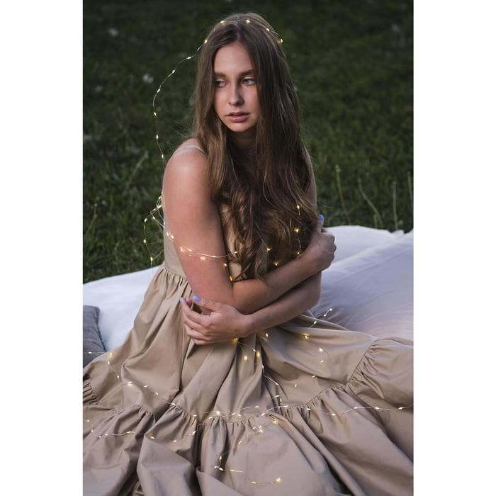 Гирлянда «Нить» 5 м, роса, IP65, серебристая нить, 50 LED, 8 режимов, от батареек АА×3, свечение тёплое белое