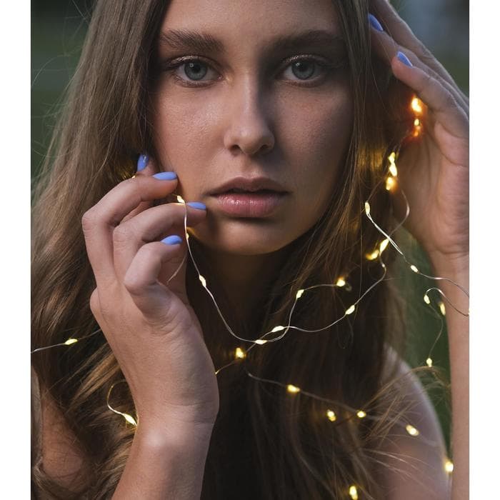 Гирлянда «Нить» 5 м, роса, IP65, серебристая нить, 50 LED, 8 режимов, от батареек АА×3, свечение тёплое белое