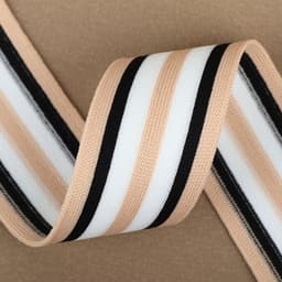 Тесьма трикотажная лампас 40 мм, 9.1 ± 0.5 м, цвет бежевый/чёрный/белый
