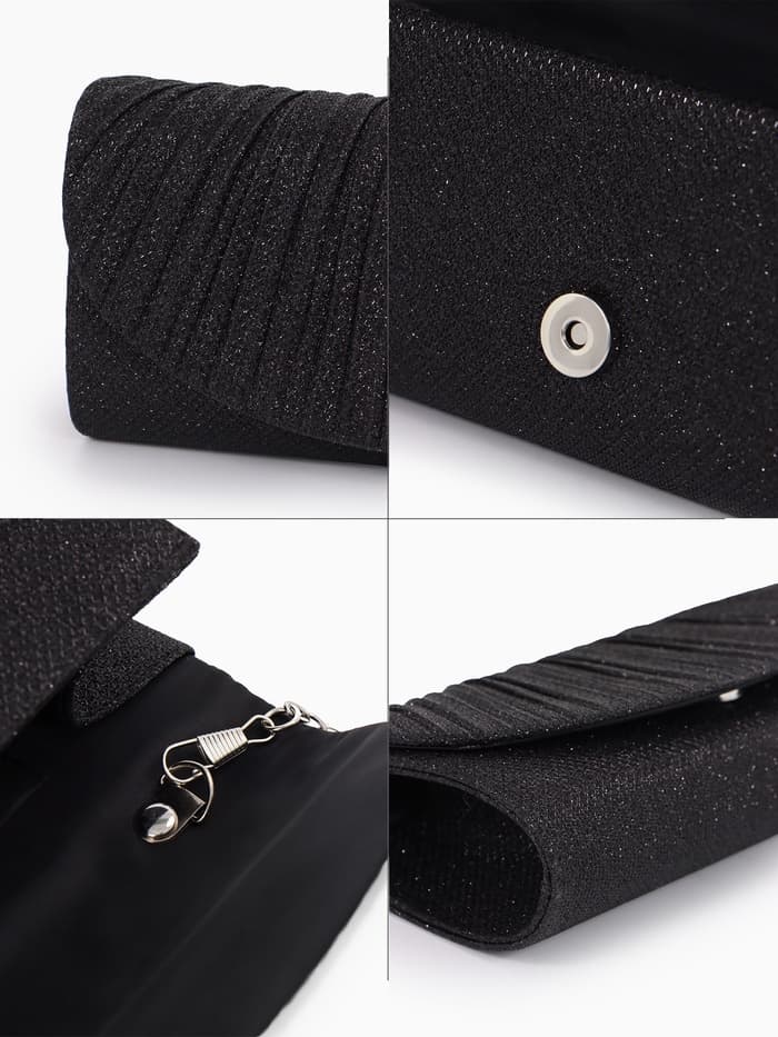 Сумка-клатч вечерняя на магните, на серебристой цепочке, блестящая, чёрная