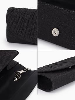 Сумка-клатч вечерняя на магните, на серебристой цепочке, блестящая, чёрная