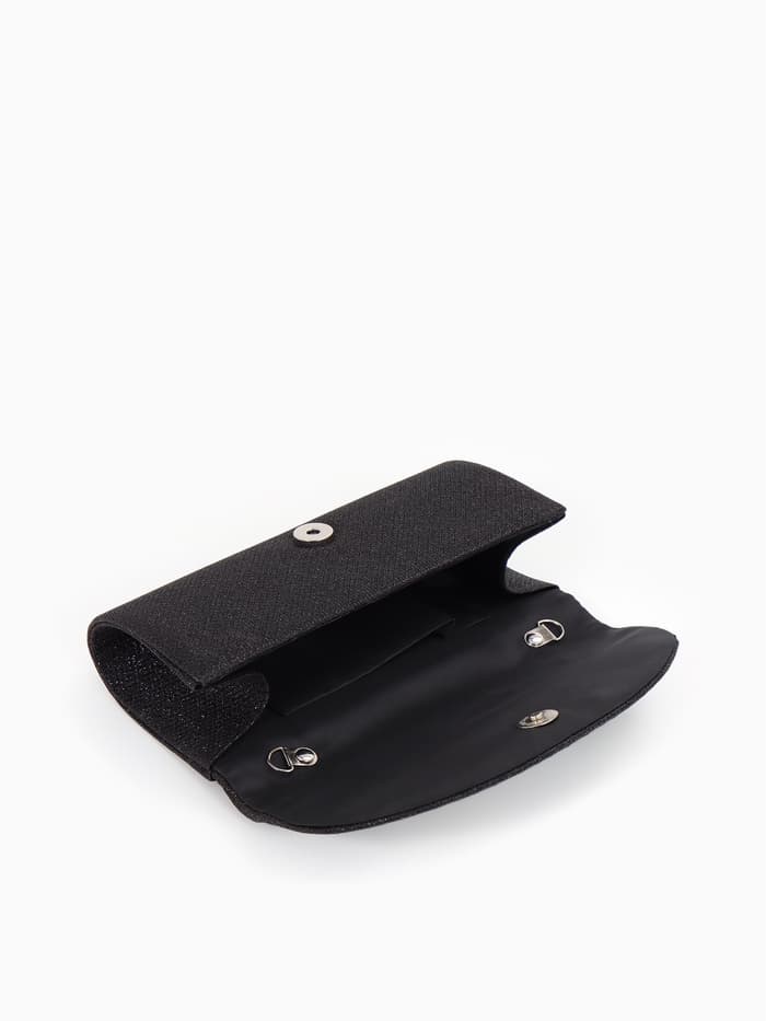 Сумка-клатч вечерняя на магните, на серебристой цепочке, блестящая, чёрная