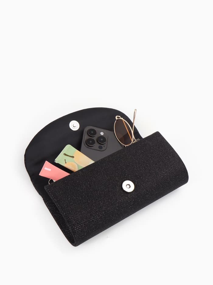 Сумка-клатч вечерняя на магните, на серебристой цепочке, блестящая, чёрная