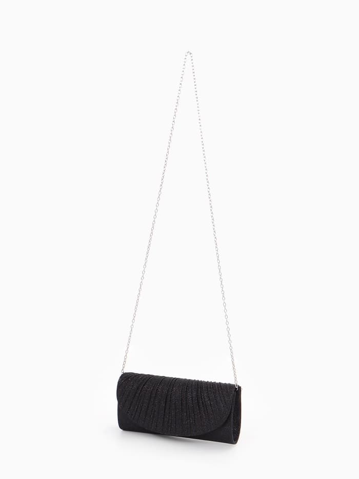 Сумка-клатч вечерняя на магните, на серебристой цепочке, блестящая, чёрная