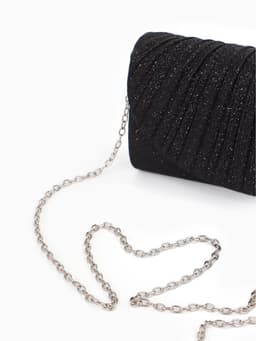 Сумка-клатч вечерняя на магните, на серебристой цепочке, блестящая, чёрная