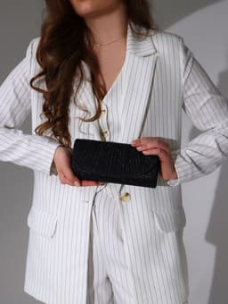 Сумка-клатч вечерняя на магните, на серебристой цепочке, блестящая, чёрная