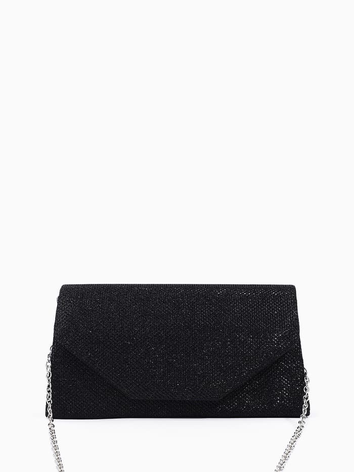 Сумка-клатч женская вечерняя на магните, на длинной цепочке, мерцающая, чёрная