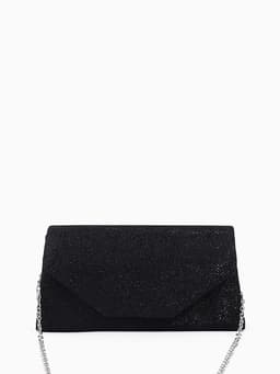 Сумка-клатч женская вечерняя на магните, на длинной цепочке, мерцающая, чёрная