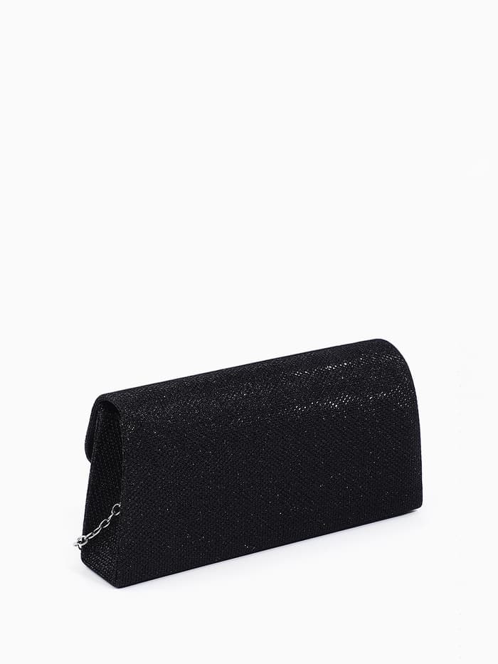 Сумка-клатч женская вечерняя на магните, на длинной цепочке, мерцающая, чёрная