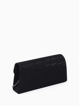 Сумка-клатч женская вечерняя на магните, на длинной цепочке, мерцающая, чёрная