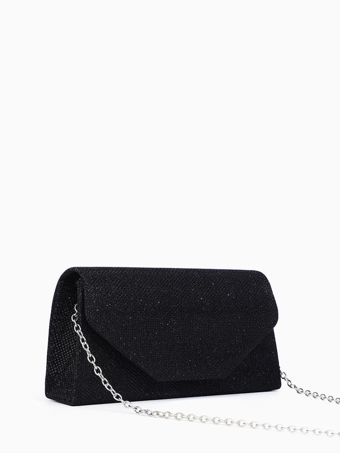 Сумка-клатч женская вечерняя на магните, на длинной цепочке, мерцающая, чёрная