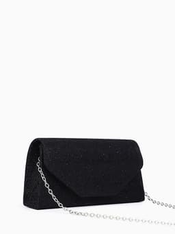 Сумка-клатч женская вечерняя на магните, на длинной цепочке, мерцающая, чёрная