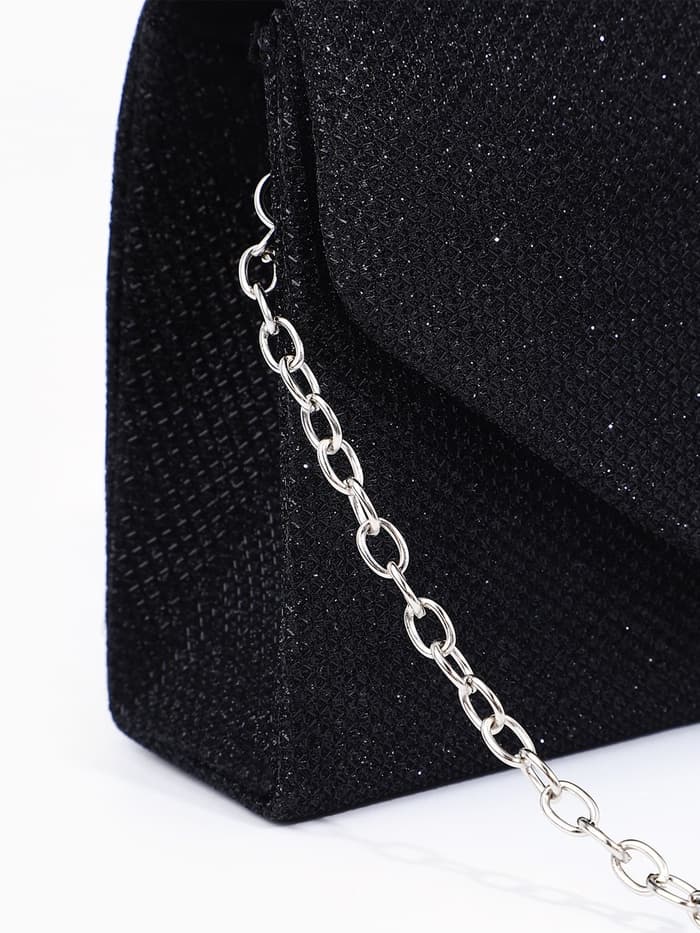 Сумка-клатч женская вечерняя на магните, на длинной цепочке, мерцающая, чёрная