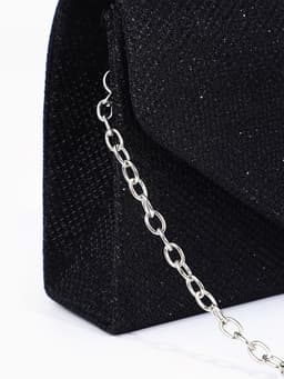 Сумка-клатч женская вечерняя на магните, на длинной цепочке, мерцающая, чёрная