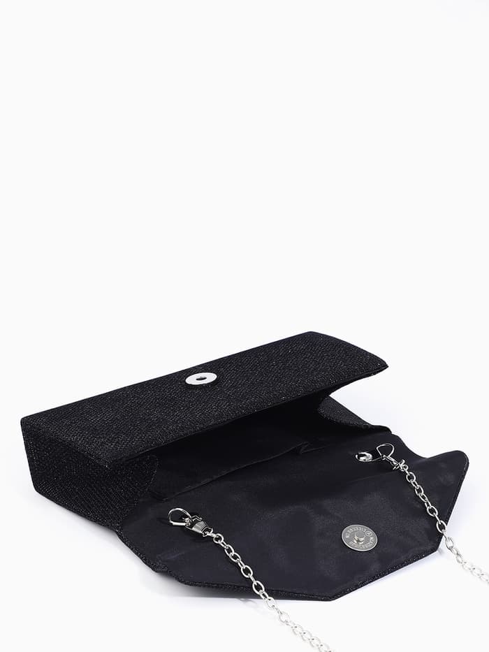 Сумка-клатч женская вечерняя на магните, на длинной цепочке, мерцающая, чёрная