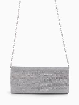 Сумка-клатч женская на магните, на серебристой цепочке, блестящая, светло-серебристая
