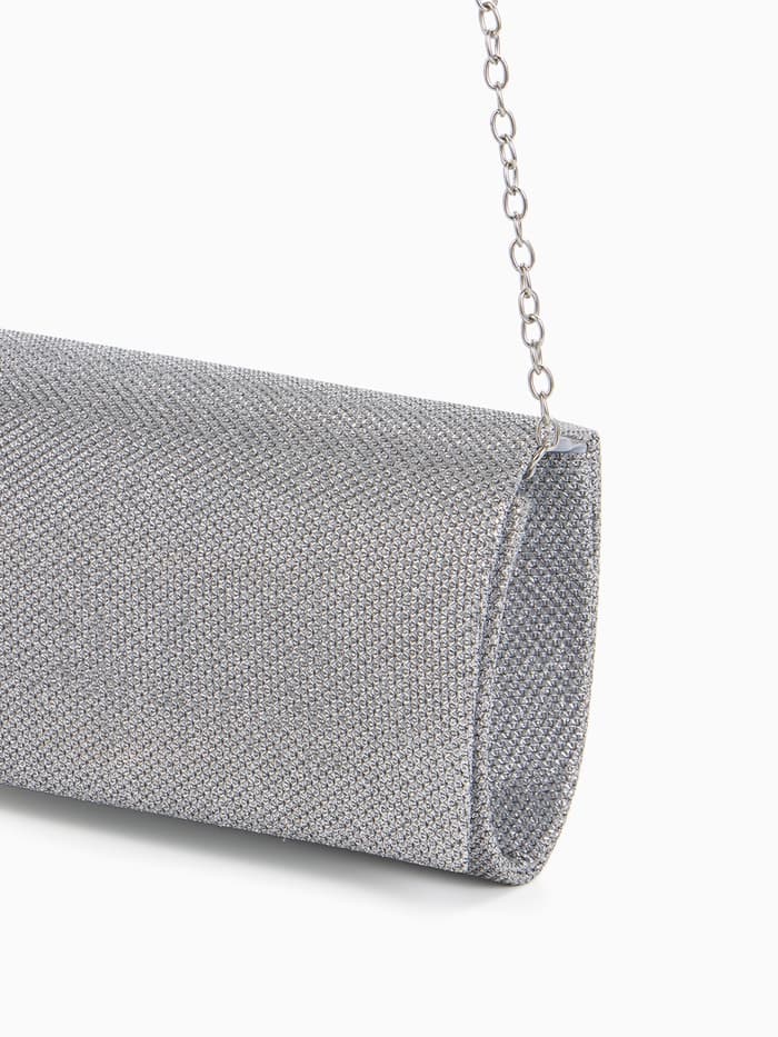 Сумка-клатч женская на магните, на серебристой цепочке, блестящая, светло-серебристая