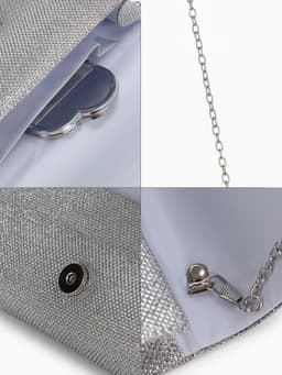 Сумка-клатч женская на магните, на серебристой цепочке, блестящая, светло-серебристая