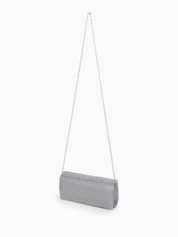 Сумка-клатч женская на магните, на серебристой цепочке, блестящая, светло-серебристая