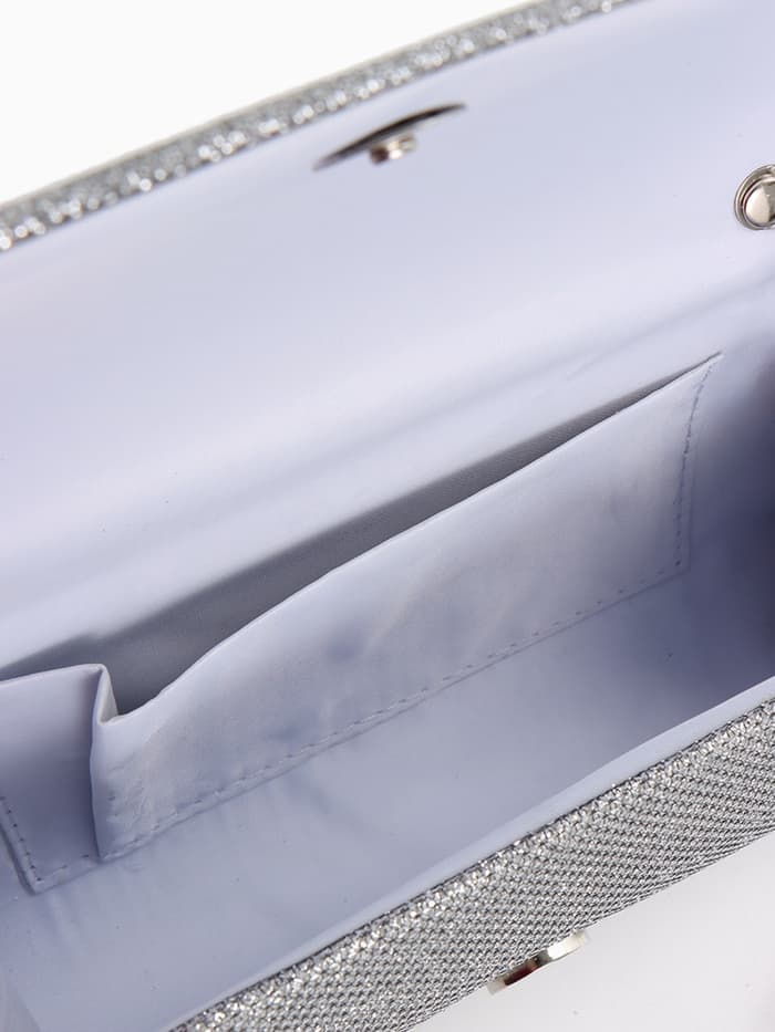 Сумка-клатч женская на магните, на серебристой цепочке, блестящая, светло-серебристая