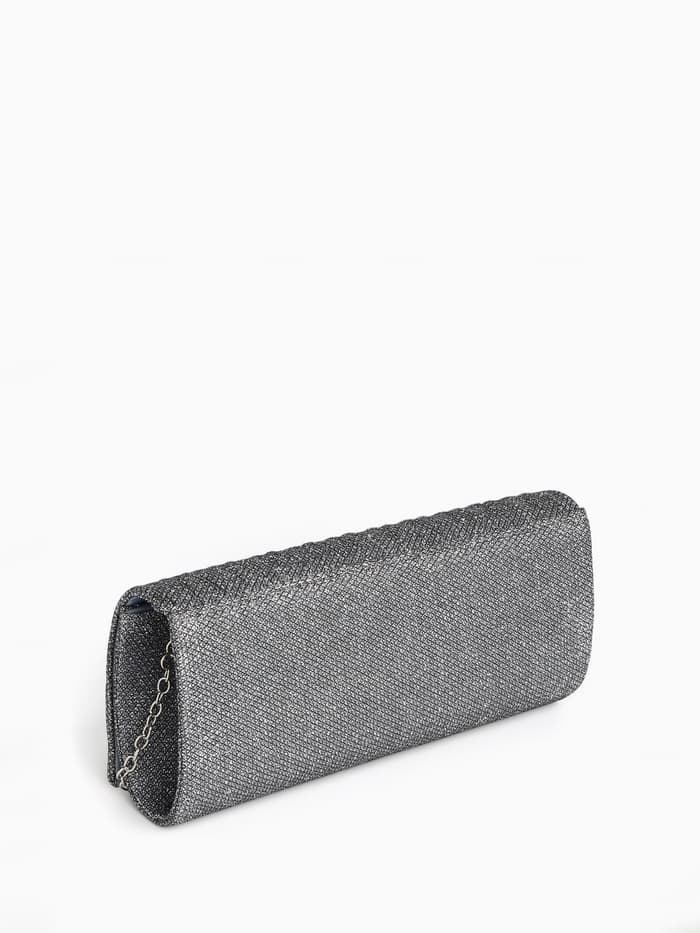 Сумка-клатч женская вечерняя на магните, на длинной цепочке, блестящая, серебристая