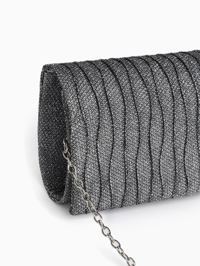 Сумка-клатч женская вечерняя на магните, на длинной цепочке, блестящая, серебристая