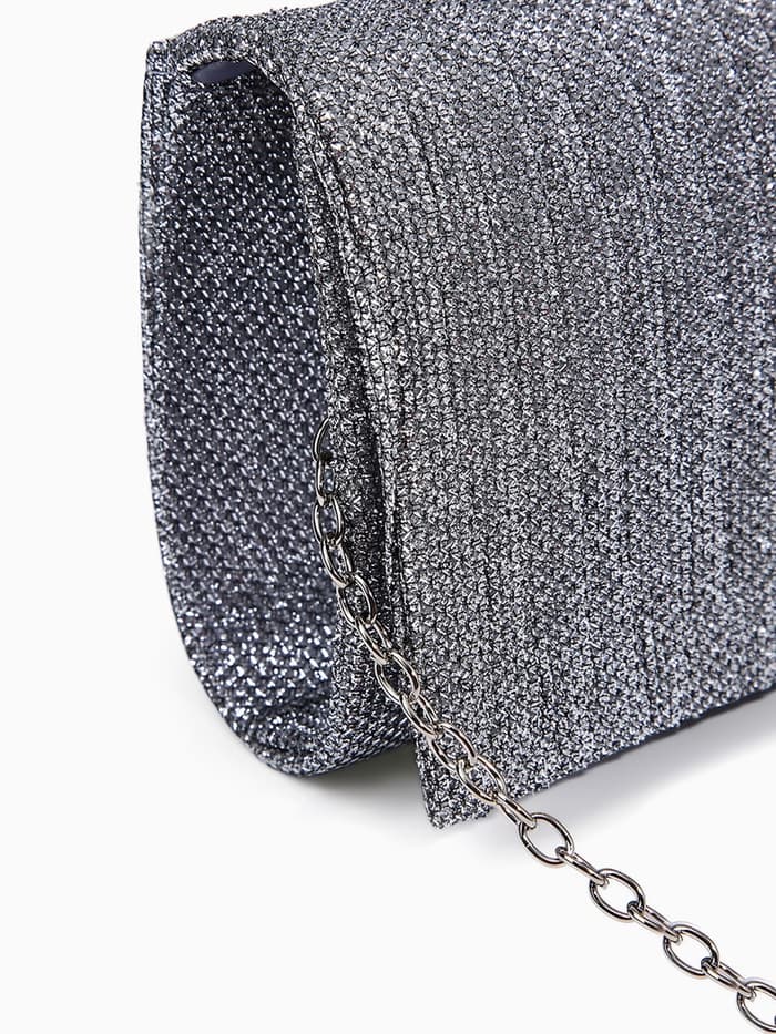 Сумка-клатч женская вечерняя на магните, на цепочке, блестящая, серебристая