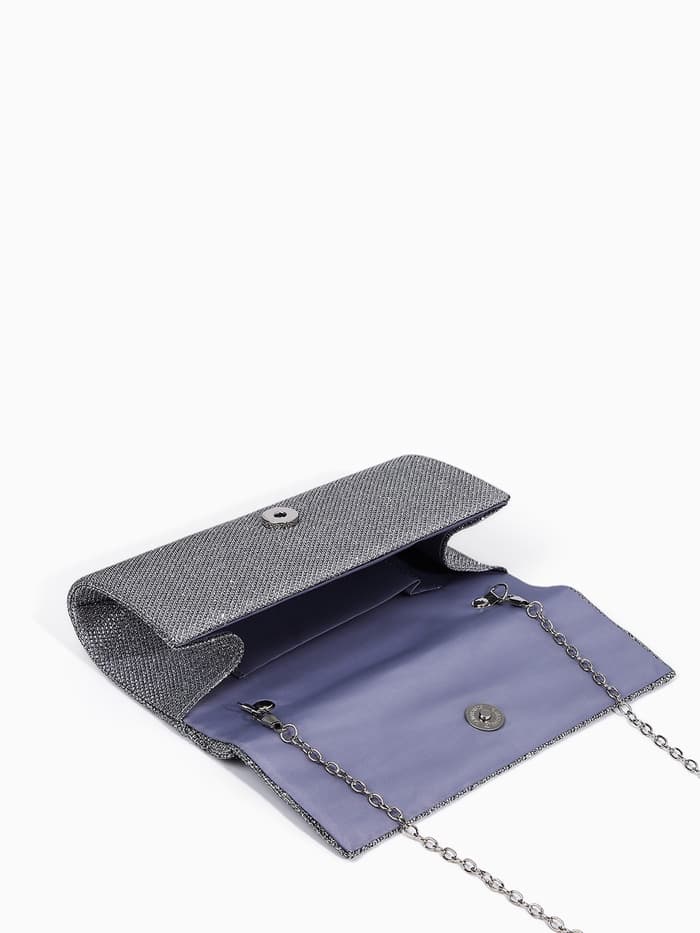 Сумка-клатч женская вечерняя на магните, на цепочке, блестящая, серебристая