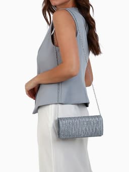 Сумка-клатч женская вечерняя на магните, на цепочке, блестящая, серебристая