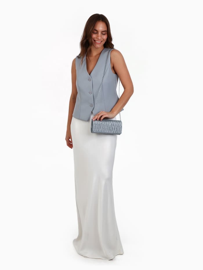 Сумка-клатч женская вечерняя на магните, на цепочке, блестящая, серебристая