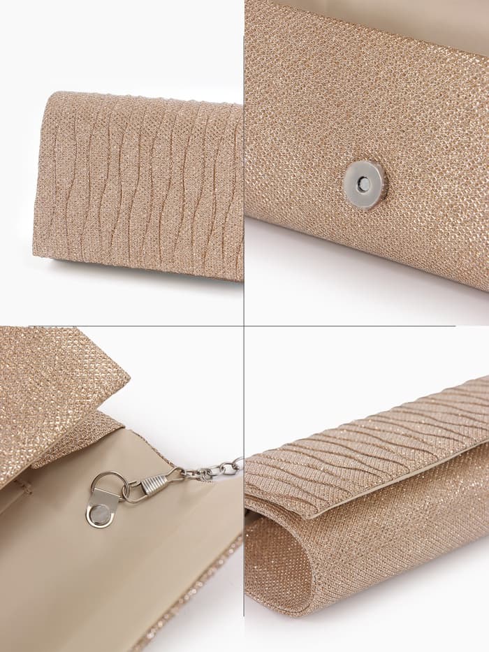 Сумка-клатч женская вечерняя на магните, на длинной цепочке, блестящая, золотистая