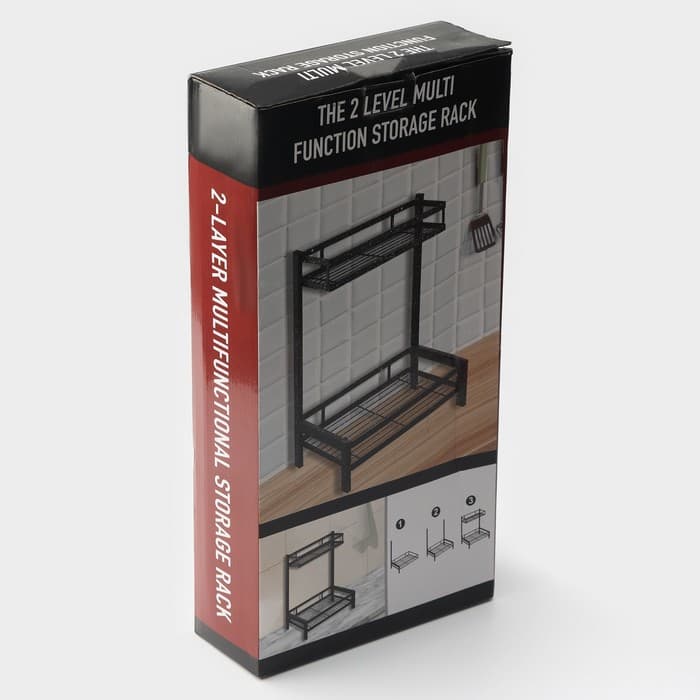 Полка для кухни 2-х ярусная Доляна, 33.5×20.5×39 см, чёрная