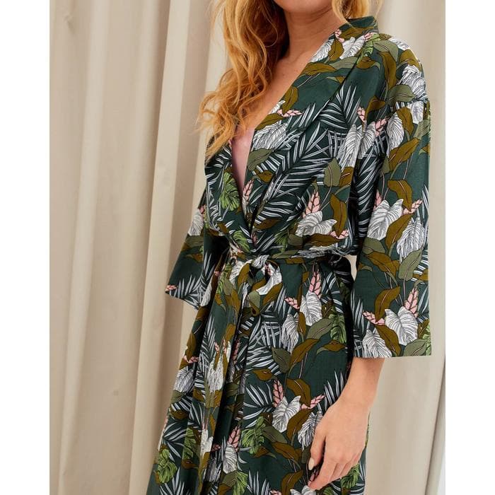 Комплект женский (халат, комбинация) KAFTAN, размер 40-42, зелёный, розовый