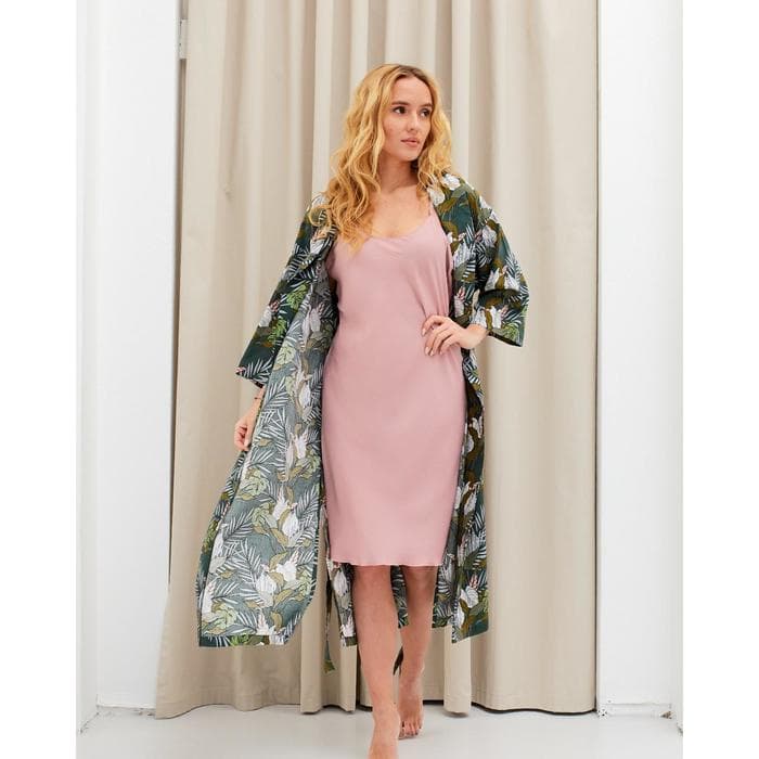 Комплект женский (халат, комбинация) KAFTAN, размер 40-42, зелёный, розовый