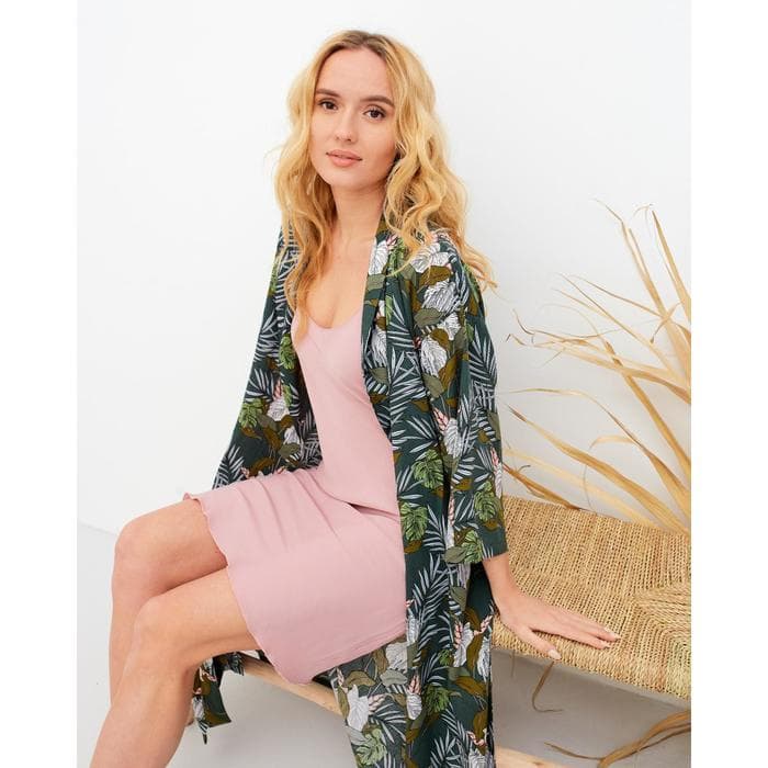 Комплект женский (халат, комбинация) KAFTAN, размер 40-42, зелёный, розовый