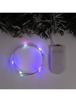 Гирлянда «Нить» 1 м роса, IP20, серебристая нить, 10 LED, батарейки CR2032×2 (в комплекте), свечение мульти